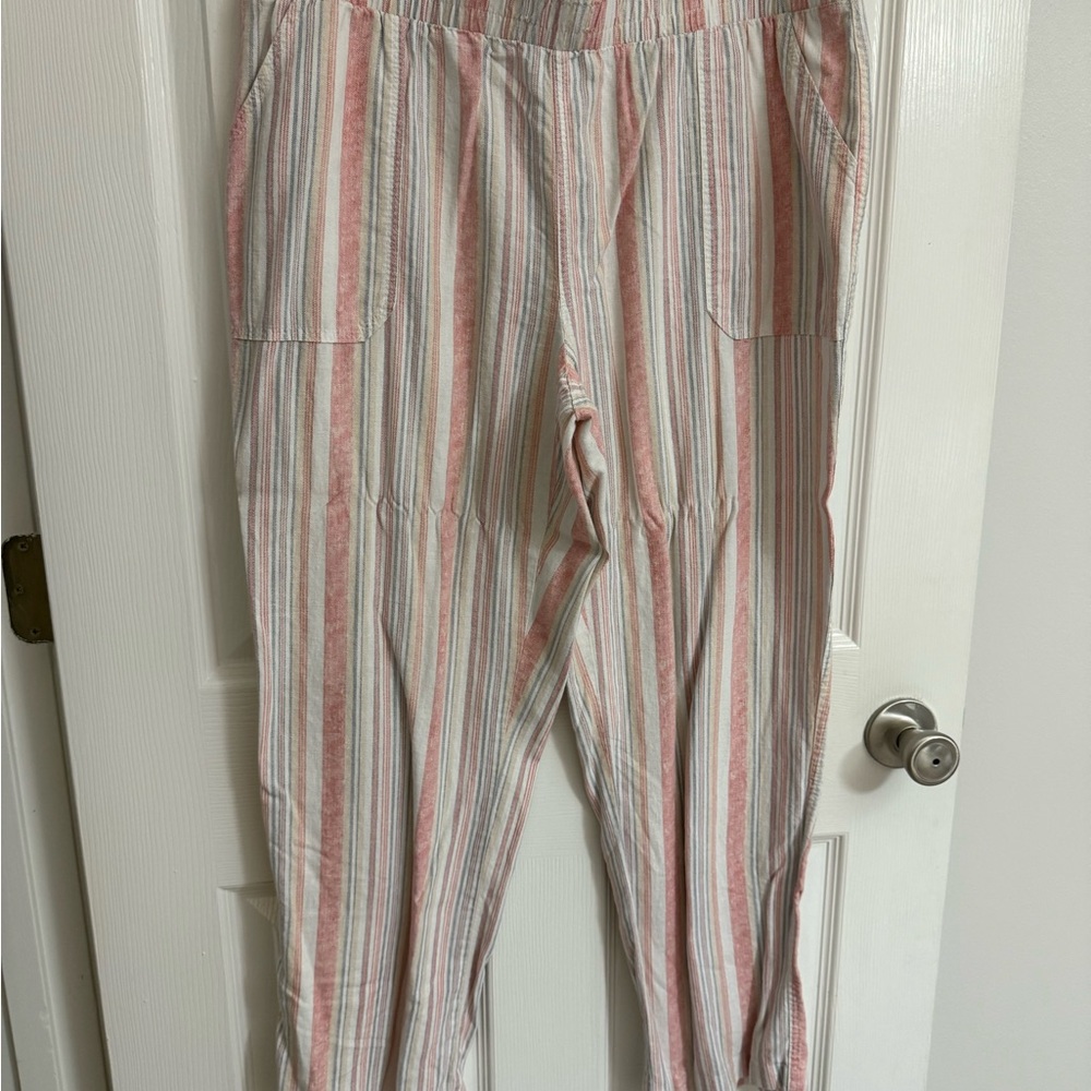 Cato Women’s Petite Large Pink & White Striped Pull-On Pants